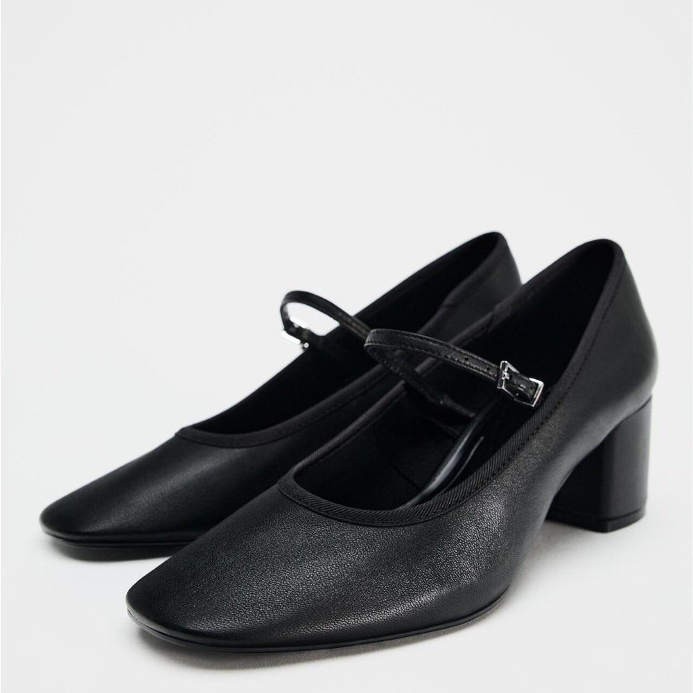 Zara New black leather Mary Jane Heels